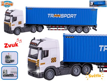 2-Play Traffic auto nákladní s přívěsem 38cm na setrvačník na baterie se světlem a zvukem v krabičce