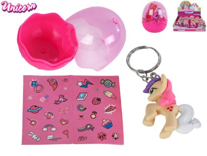 Unicorn jednorožec přívěsek na klíče 5cm ve vajíčku se samolepkami 6druhů 12ks v DBX