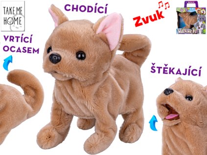 Take Me Home pes plyšový 21cm hnědý na baterie štěkající a vrtící ocasem 12m+ v krabičce