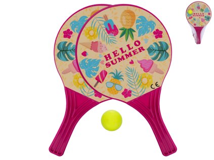 Pálky plážové 37,5cm růžové 2ks s míčkem 4cm v síťce