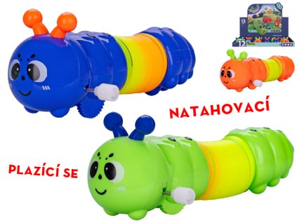 Housenka 13,5-40cm na klíček po natažení se plazící 3barvy 12ks v DBX