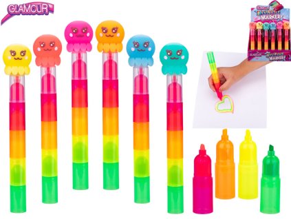Glamour zvýrazňovač 18cm pětibarevný chobotnice 6barev 30ks v DBX