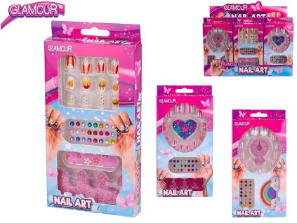 Glamour sada nalepovacích nehtů s diamanty a doplňky 3druhy v krabičce 24ks v DBX