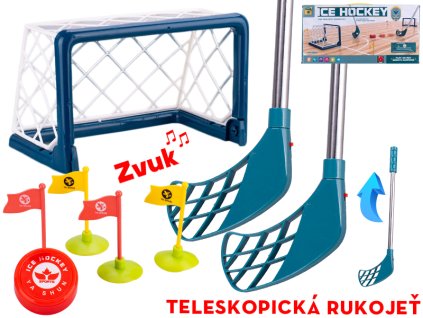 Hokej s brankami 23x16x16cm a hokejkami 70cm 2ks na baterie se světlem,zvukem a doplňky v krabičce