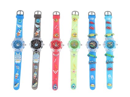 Hodinky náramkové analogové chlapecké na baterie se světlem 6druhů v krabičce