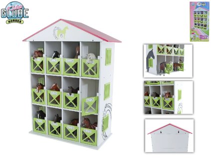 Kids Globe Farming stáj pro koně dřevěná 19x41x53cm s kójemi 12ks v krabičce