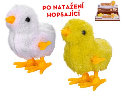 Kuřátko plyšové 9cm po natažení skákající 2barvy 12ks v DBX