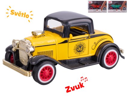 Auto old timer 11cm 1:36 kov na baterie na zpětný chod se světlem a zvukem 3barvy v krabičce