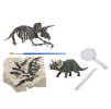 Dinoworld dinosaurus 12cm a zkamenělina v sádře s dlátem, lupou a štětcem 6druhů v krabičce