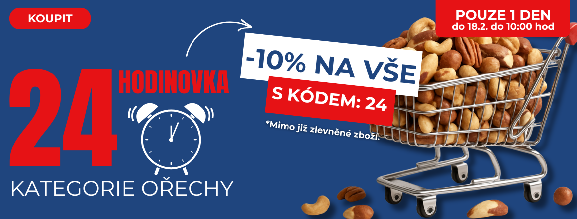 Od 10:00 do zítřejších 10:00 sleva 10% na kategorii ořechy | Široký výběr ořechů