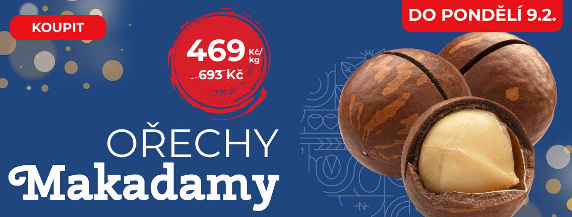 Akce na makadamiové ořechy! Nutsman - nejlepší cena 469Kč/kg | Široký výběr ořechů