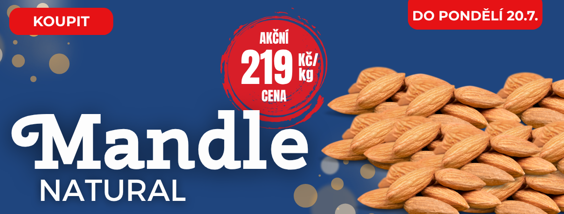 Akce na mandle natural! Nutsman - nejlepší cena 219Kč/kg | Široký výběr ořechů
