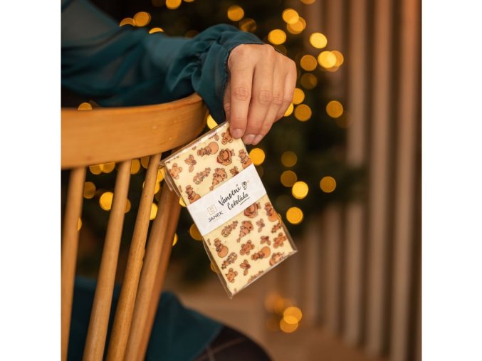 482 2 vanocni bila cokolada s potiskem cokoladovy darek sob pernicek snehulak stromecek cokoladovna janek