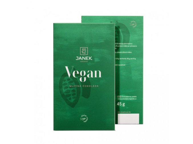 1767 2 vegan mlecna cokolada bean to bar 45 g cokolada zelena krabicka cokoladovna janek