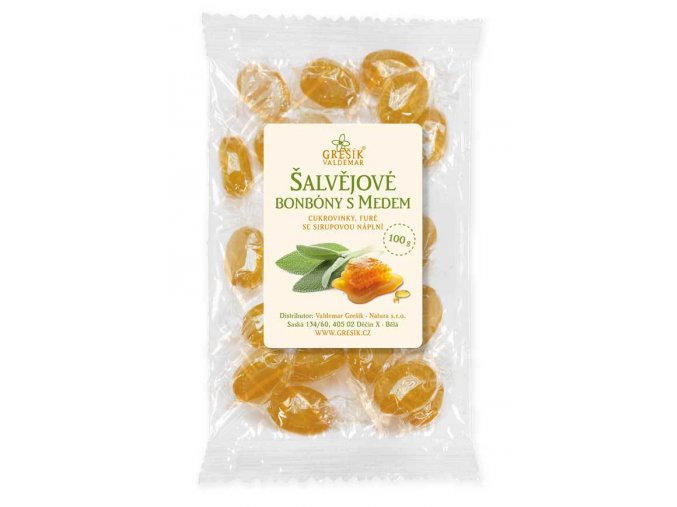 GREŠÍK Šalvějové bonbóny s medem 100 g