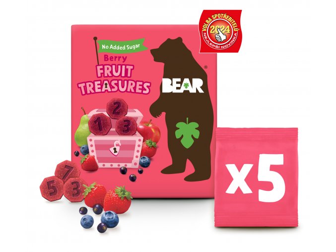 5060139436182 BEAR Fruit Treasures Berry jahoda a boruvka ovocno zeleninove tvary 5x20g VS