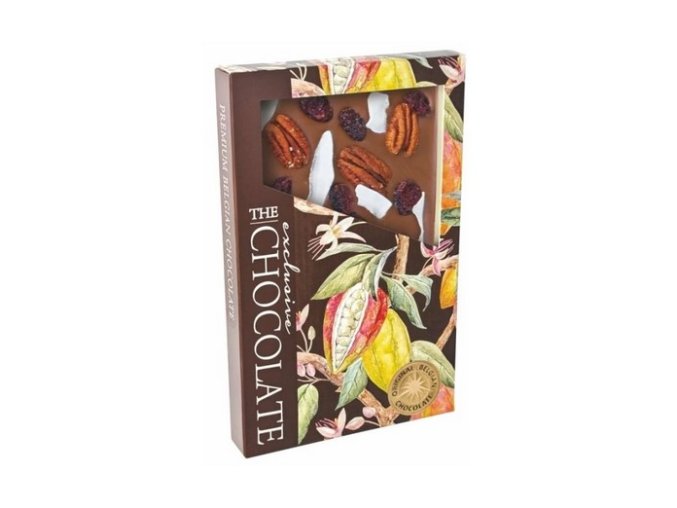 The Chocolate Formovaná mléčná čokoláda s pekanovými oříšky brusinkami a kokosem 135 g