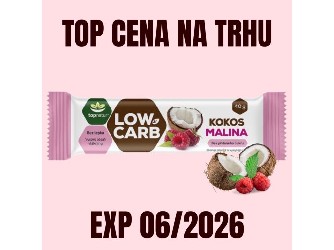 TOPNATUR LOW CARB tyčinka kokos malina 40 g EXP 062026