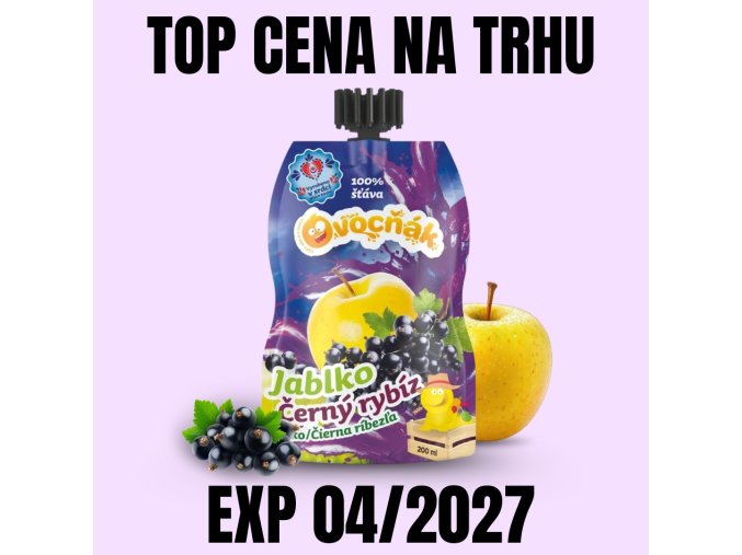 OVOCŇÁK mošt Jablko Černý rybíz 200 ml EXP 042027