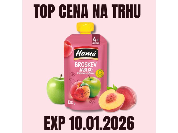 HAMÉ KV Ovocná kapsička Broskev a jablko 100 g PRODLOUŽENÁ EXP 10.01.2026