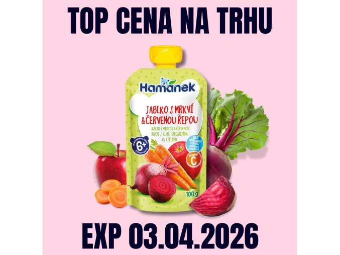 HAMÁNEK KV kapsička Jablko s mrkví a červenou řepou 100 g EXP 03.04.2026