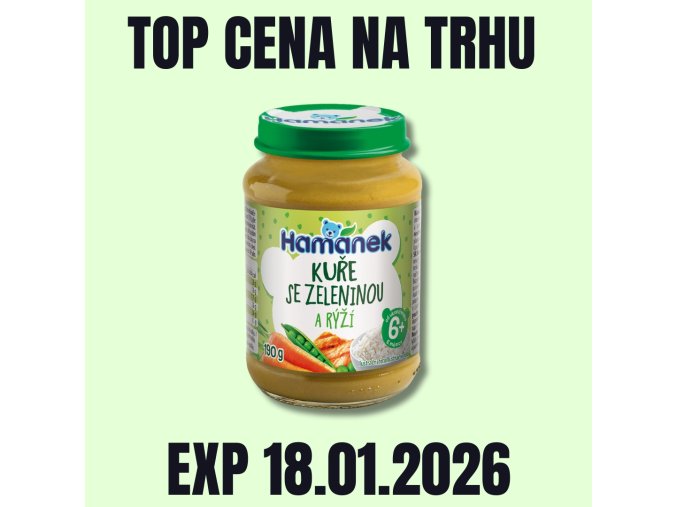 HAMÁNEK MV Kuře se zeleninou a rýží sklo 190 g PRODLOUŽENÁ EXP 18.01.2026