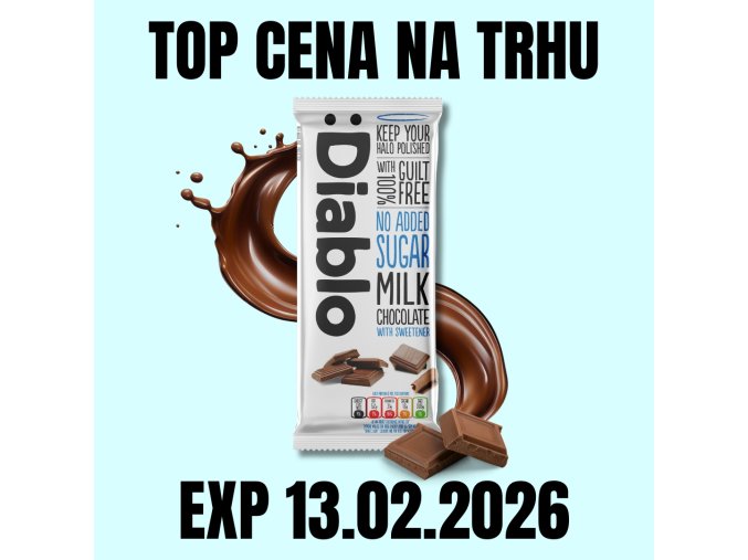 DIABLO Mléčná čokoláda se sladidlem 85 g EXP 13.02.2026