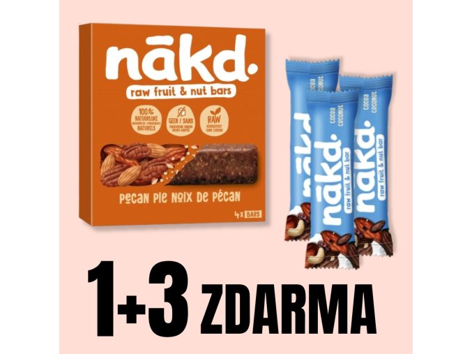 NAKD Pecan Pie 4x35 g + 3x tyčinka 35 g ZDARMA