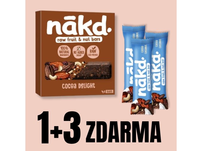 NAKD Cocoa Delight 4x35 g + 3x tyčinka 35 g ZDARMA