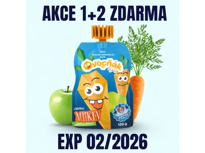 OVOCŇÁK pyré Jablko mrkev 120 g EXP 022026 1+2 ZDARMA