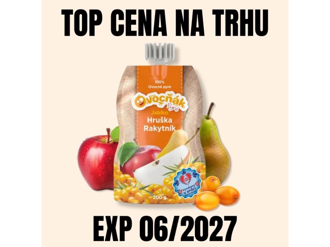 OVOCŇÁK Pyré Jablko, hruška a rakytník 200 g EXP 062027