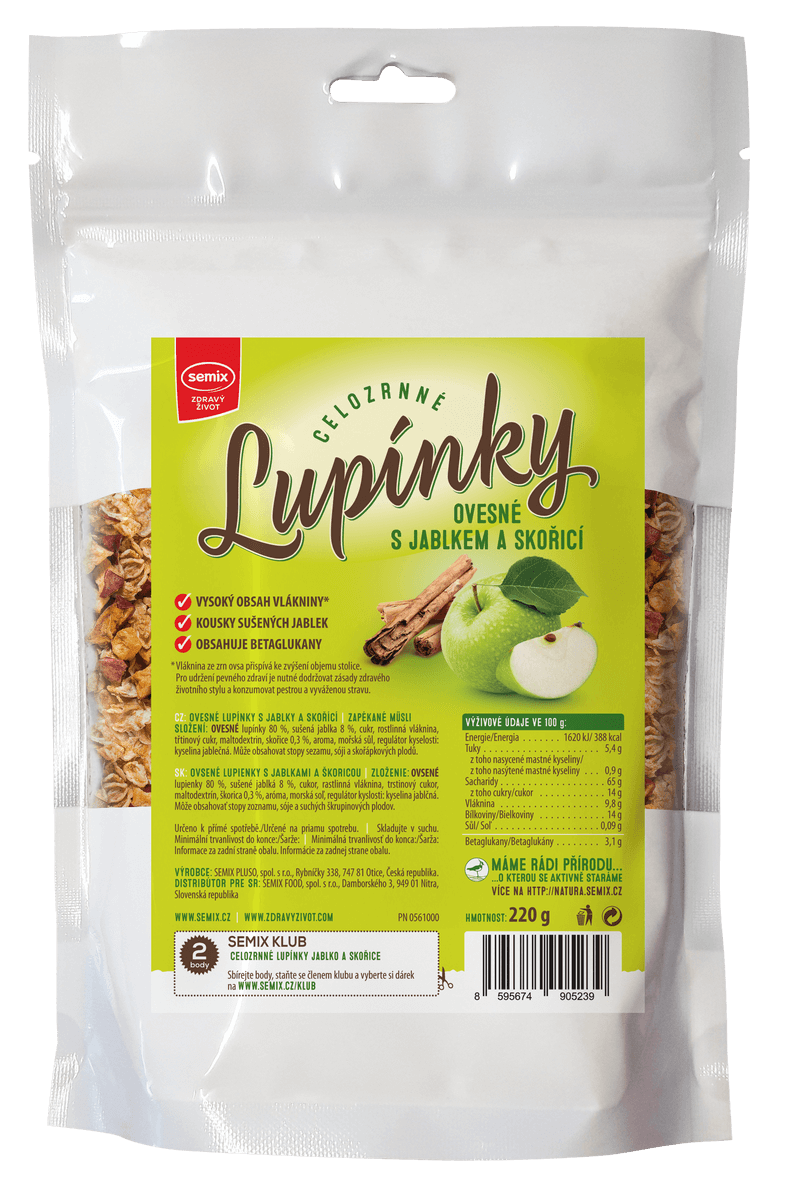 Semix Celozrnné lupínky ovesné s jablkem a skořicí 220g