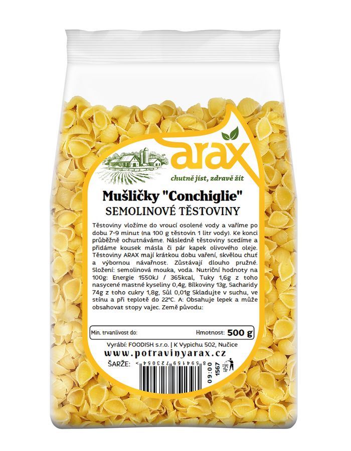 Levně ARAX Těstoviny semolinové mušličky "Conchiglie" 500 g