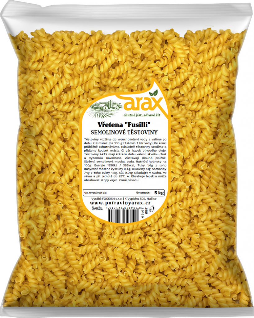 Levně ARAX Těstoviny semolinové vřetena "Fusilli" 5 kg