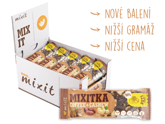 Levně MIXIT Tyčinka Mixitka bez lepku Káva + Kešu 44 g