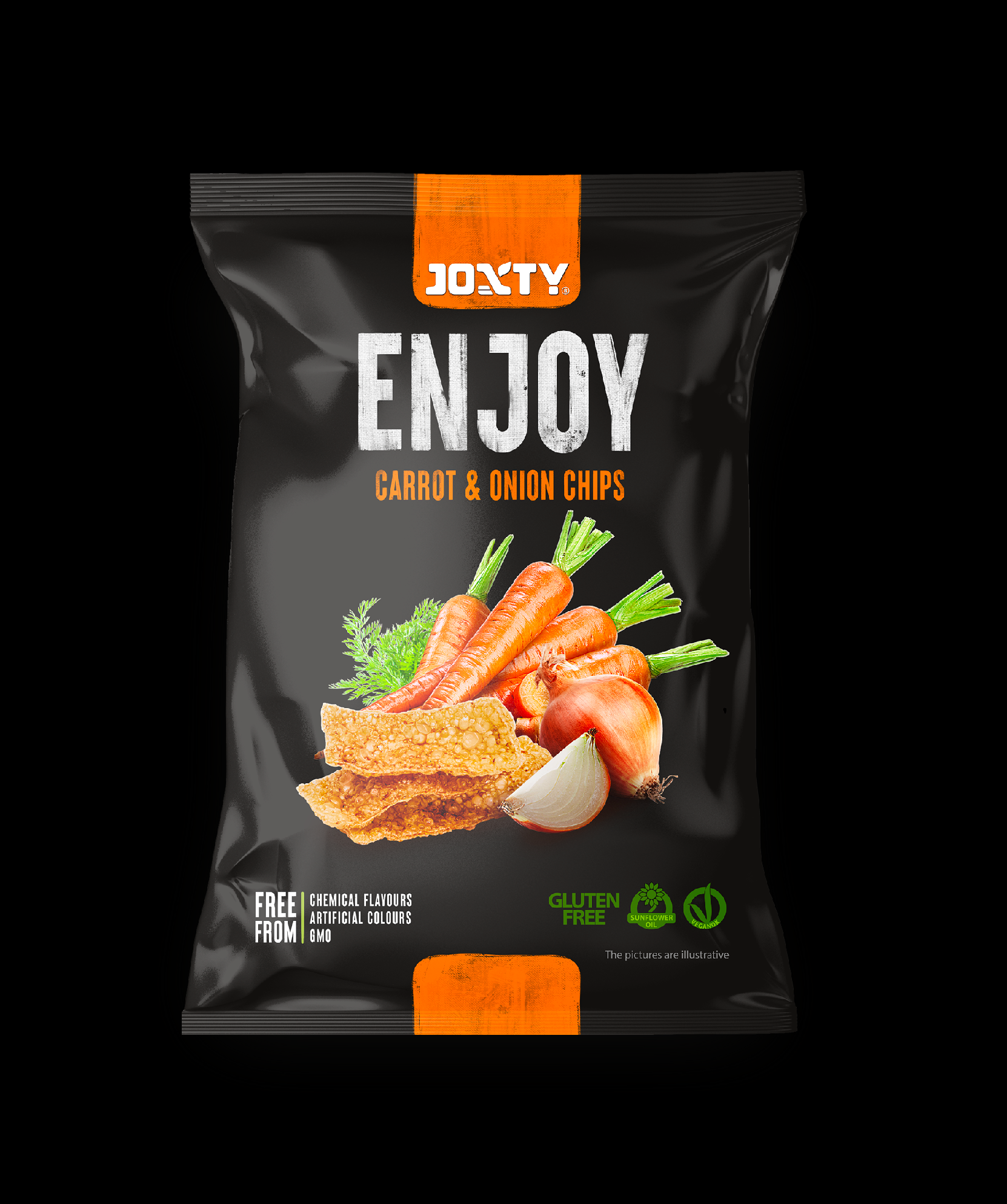 Levně Enjoy Chips SE JOXTY ENJOY CHIPS Smažené bramborové chipsy s mrkví a cibulí 40 g