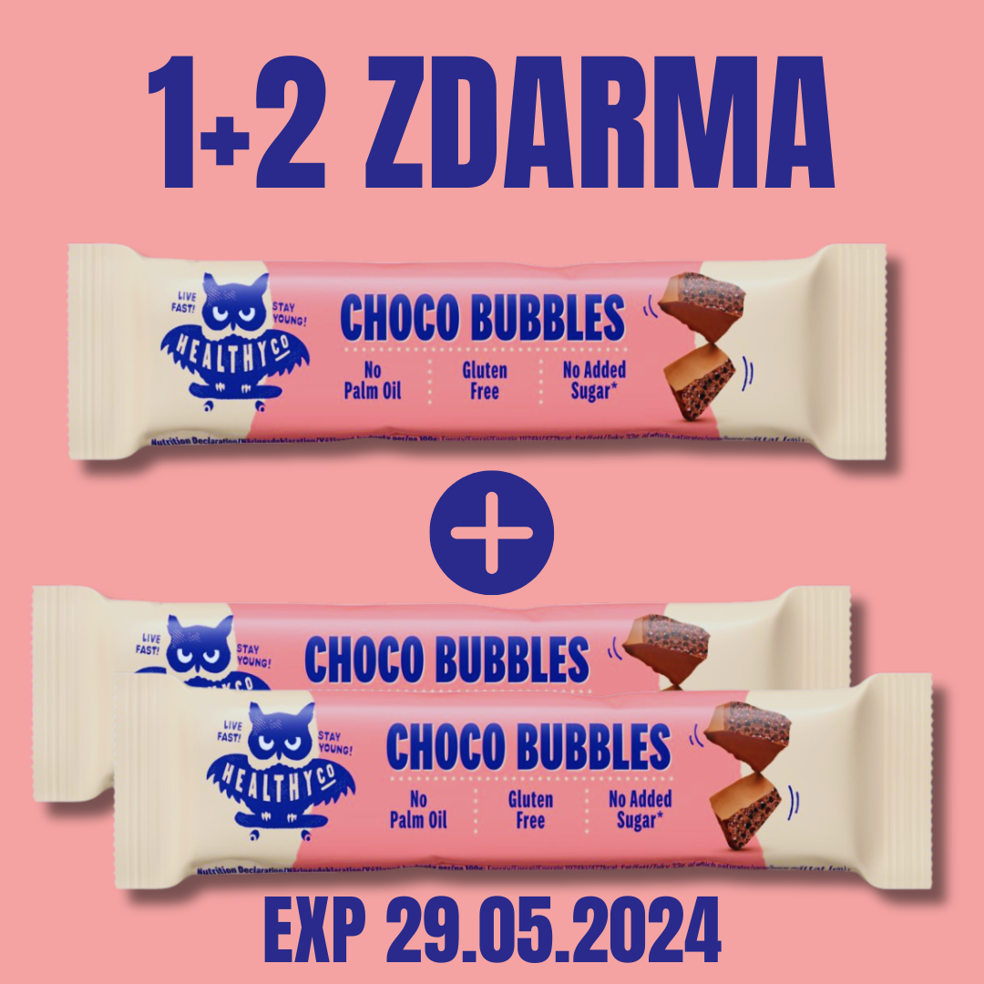 Levně TAMBI, s.r.o. HealthyCo BUBBLY MILK CHOCOLATE BAR 30 g EXP 29.05.2024 1+2 ZDARMA