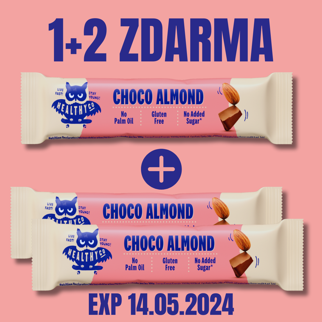 Levně HealthyCo MILK CHOCOLATE BAR WITH ALMONDS 30 g EXP 14.05.2024 1+2 ZDARMA