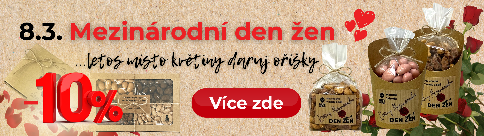 Mezinárodní den žen 2026 - letos místo květiny oříšky