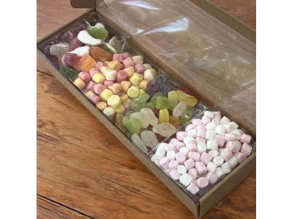dárková ořechová krabička 4x sáček mix želé a marshmallow produkt 1 deluxe otevřená