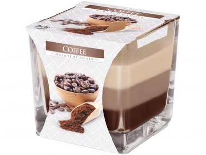 VONNÁ SVÍČKA TŘÍBAREVNÁ SKLO HRANOL 80X80 MM 32H COFFEE nutworld