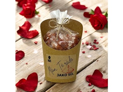 Celofánek a kelímek se solí MÁM TĚ RÁDA JAKO SŮL 300g sůl himalájská hrubá