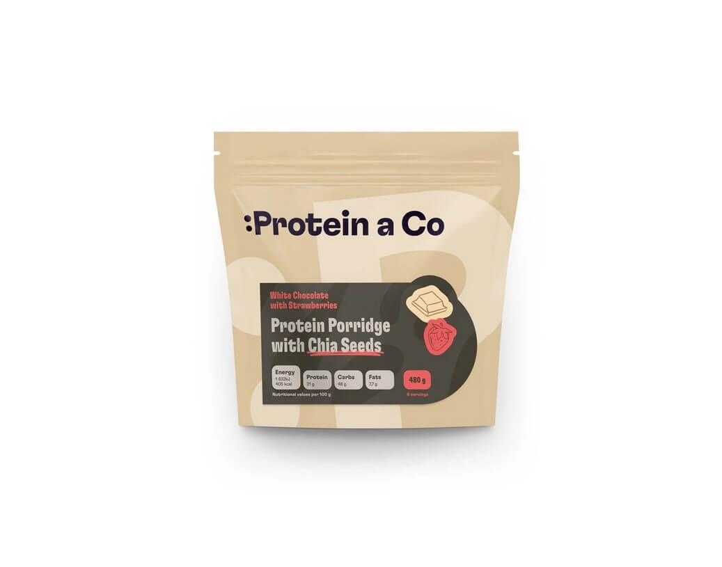 Levně ProteinaCO Proteinová kaše s CHIA - bílá čokoláda s jahodami