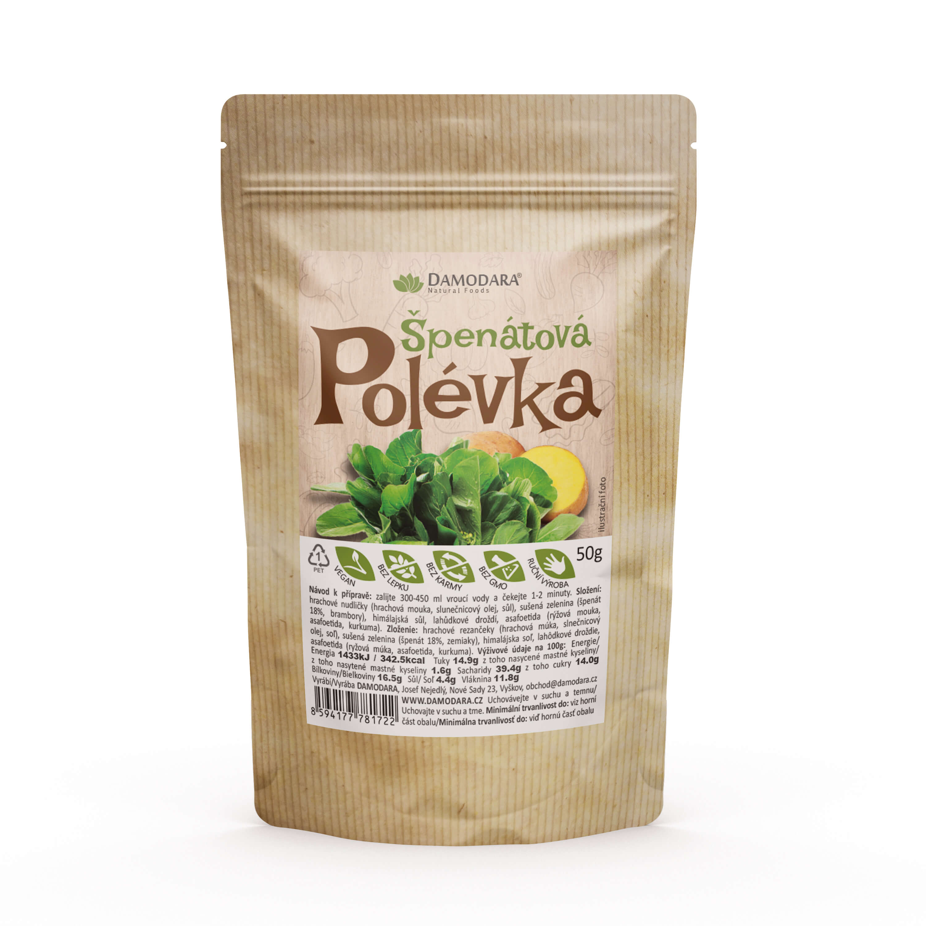 Levně Damodara Polévka instantní - ŠPENÁTOVÁ 50g