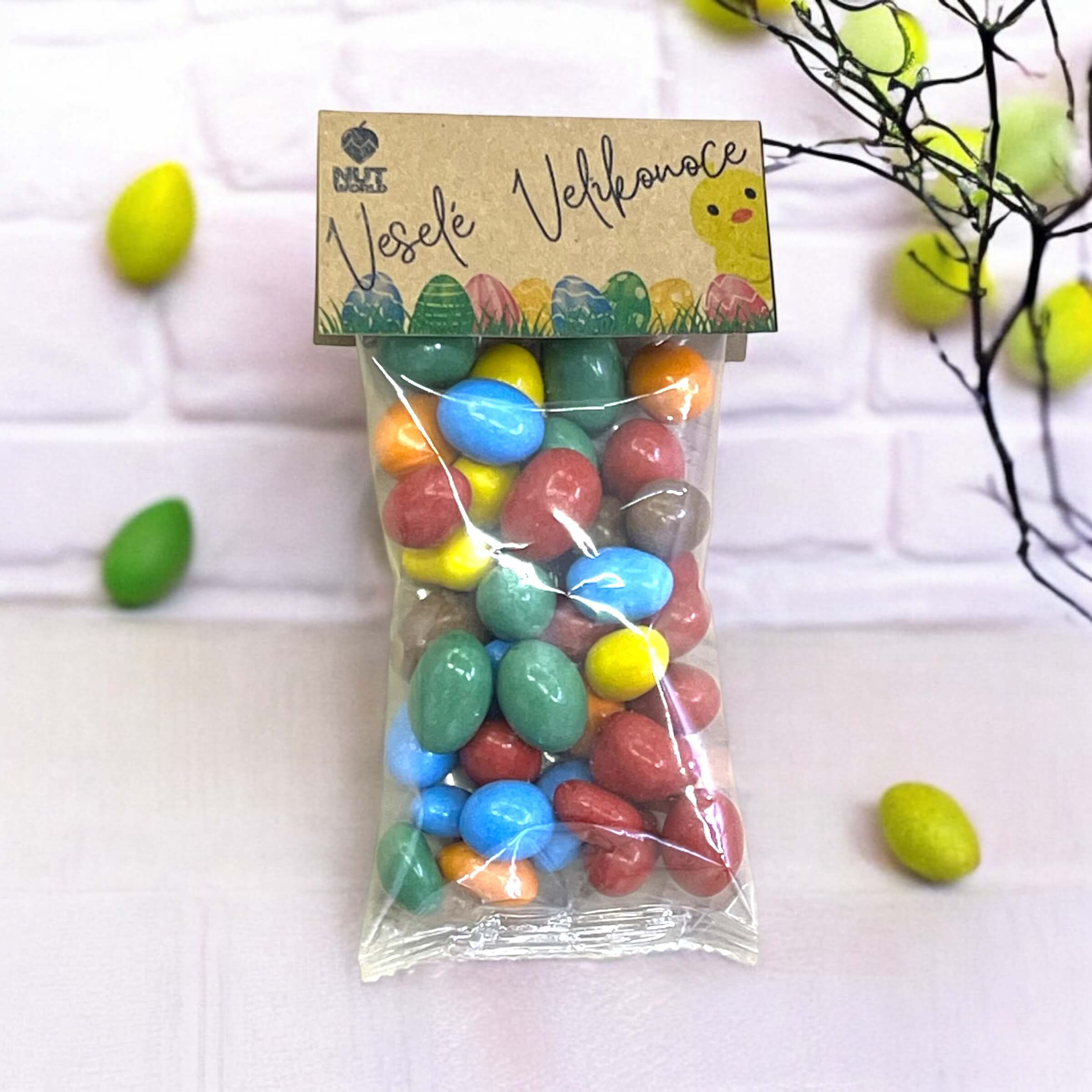 Levně Velikonoční sáček - Arašídy v barevné čokoládě 100g