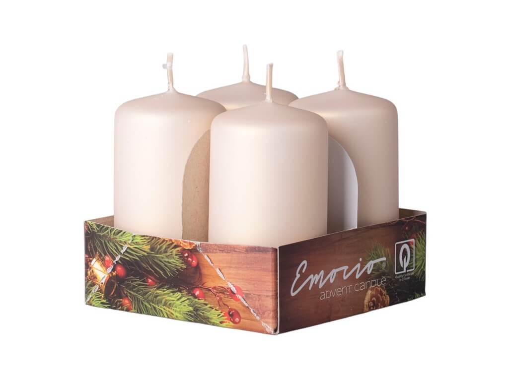 Levně Emocio válec 4ks 40x75mm krémové matné svíčky