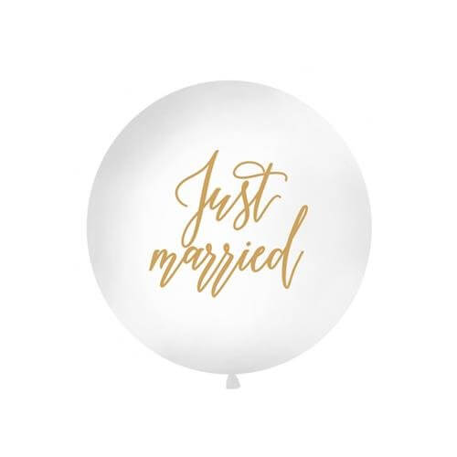 Levně PartyDeco Obří balon 1m bílý just married