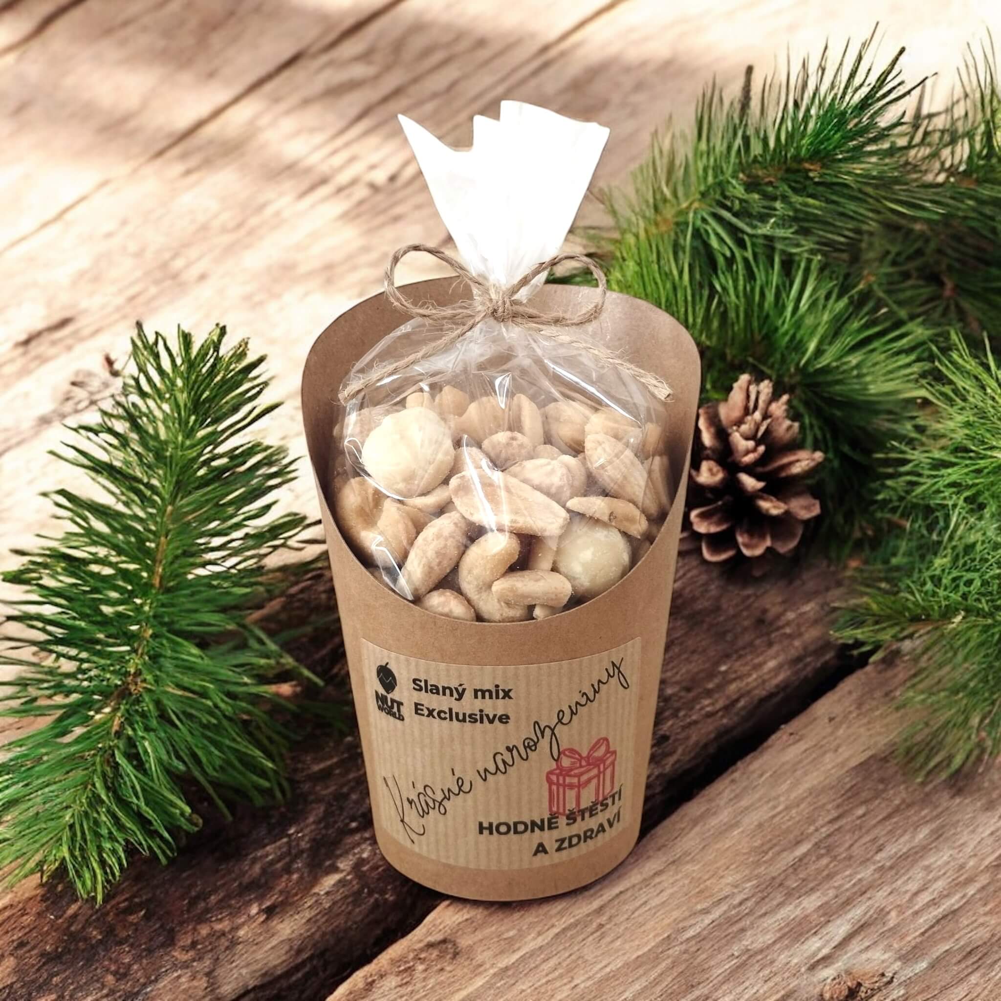 Slaný mix exclusive v celofánku a kelímku 180g K NAROZENINÁM