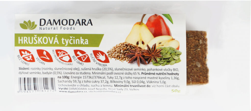 Levně Damodara Ovocná tyčinka hrušková s badyánem 50g