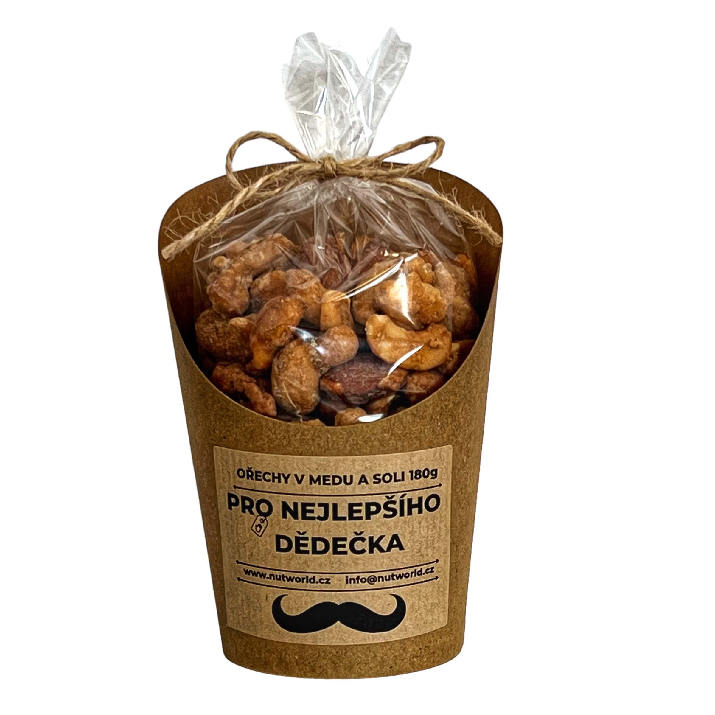 Levně Mix ořechů v medu a soli v celofánku a kelímku 180g - PRO NEJLEPŠÍHO DĚDEČKA